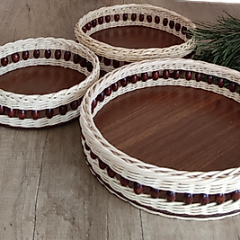 3lü Kagverengi Boncuklu Çok Amaçlı Yuvarlak Sepet