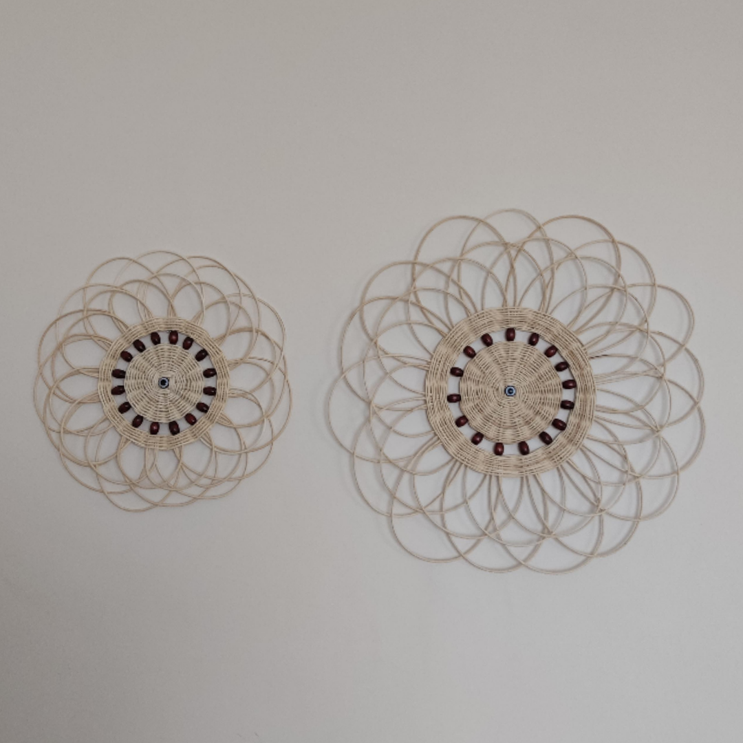 2 li Kahverengi Boncuklu Çicek Modeli Duvar  Süsü