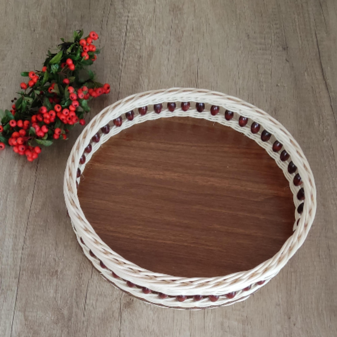 Yuvarlak Kahverengi Boncuklu Çok Amaçlı Sepet