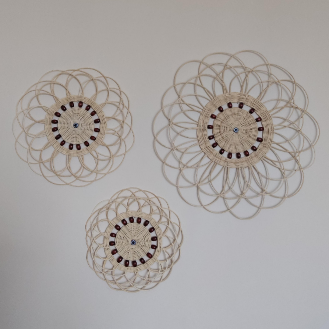 3lü  Boncuklu Çiçek Şekilli Duvar Süsü